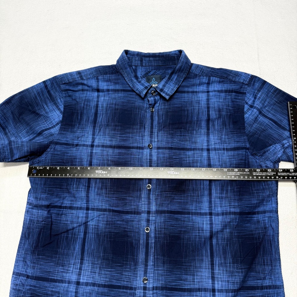 Prana Breathe Lukas Mens XL Blue Plaid Short Sleeve Button Down Casual Outdoor - Picture 6 of 14